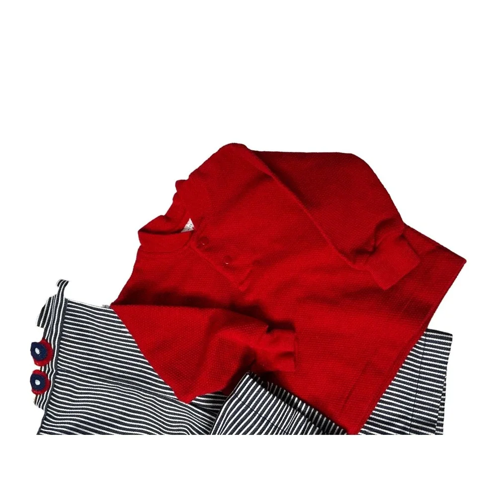 Health tex sz 9 months 2pc railroad stripe overalls red long sleeve‎ USA